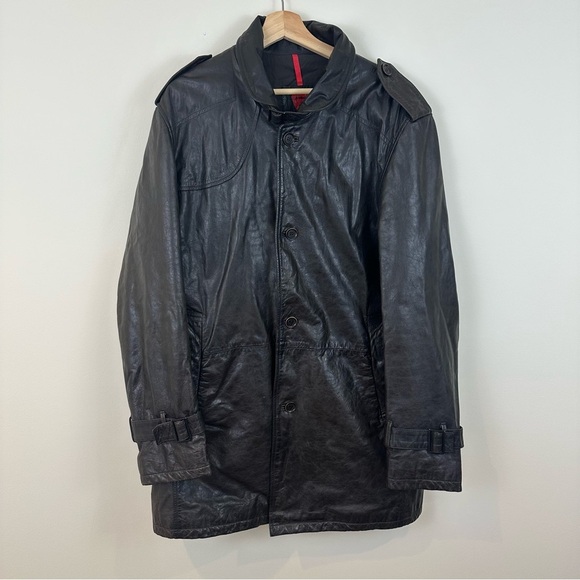 Strellson | Dark Brown/ Black Leather Military Field Jacket - Picture 1 of 4